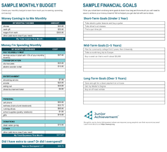 JA Teen Budgeting Income and Spending Worksheets image